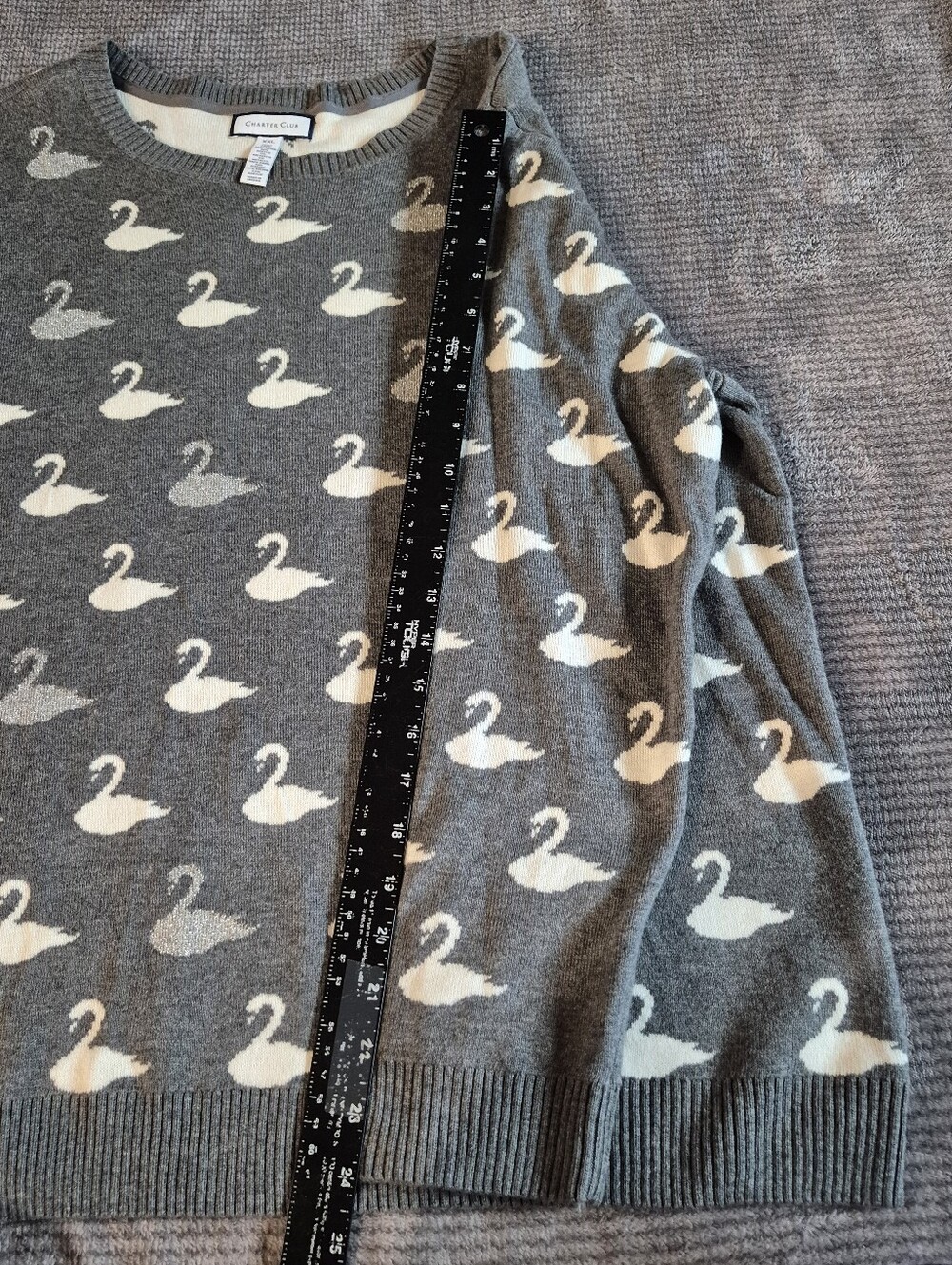 Metallic Gray & White Swan Crew Neck Sweater XXL Charter Club Whimsy Fairytail, - Picture 7 of 8